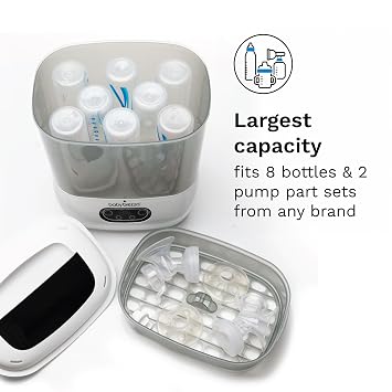 Baby Brezza Bottle Sterilizer and Dryer Advanced 33% Faster - Largest Capacity Steam Sanitizer - Universal Sterilization Machine for All Bottles + Pump Parts - HEPA Air Filter