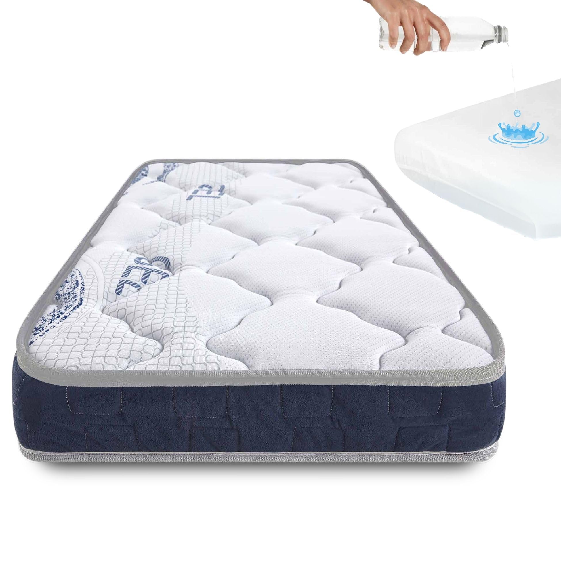 COOL · DREAMS Materac do łóżeczka dziecięcego 120x60 dwustronny wiskoelastyczny lato i zima twarz oddychający zmniejsza ryzyko zadławienia. W zestawie wodoodporny ochraniacz na materac. Symphony