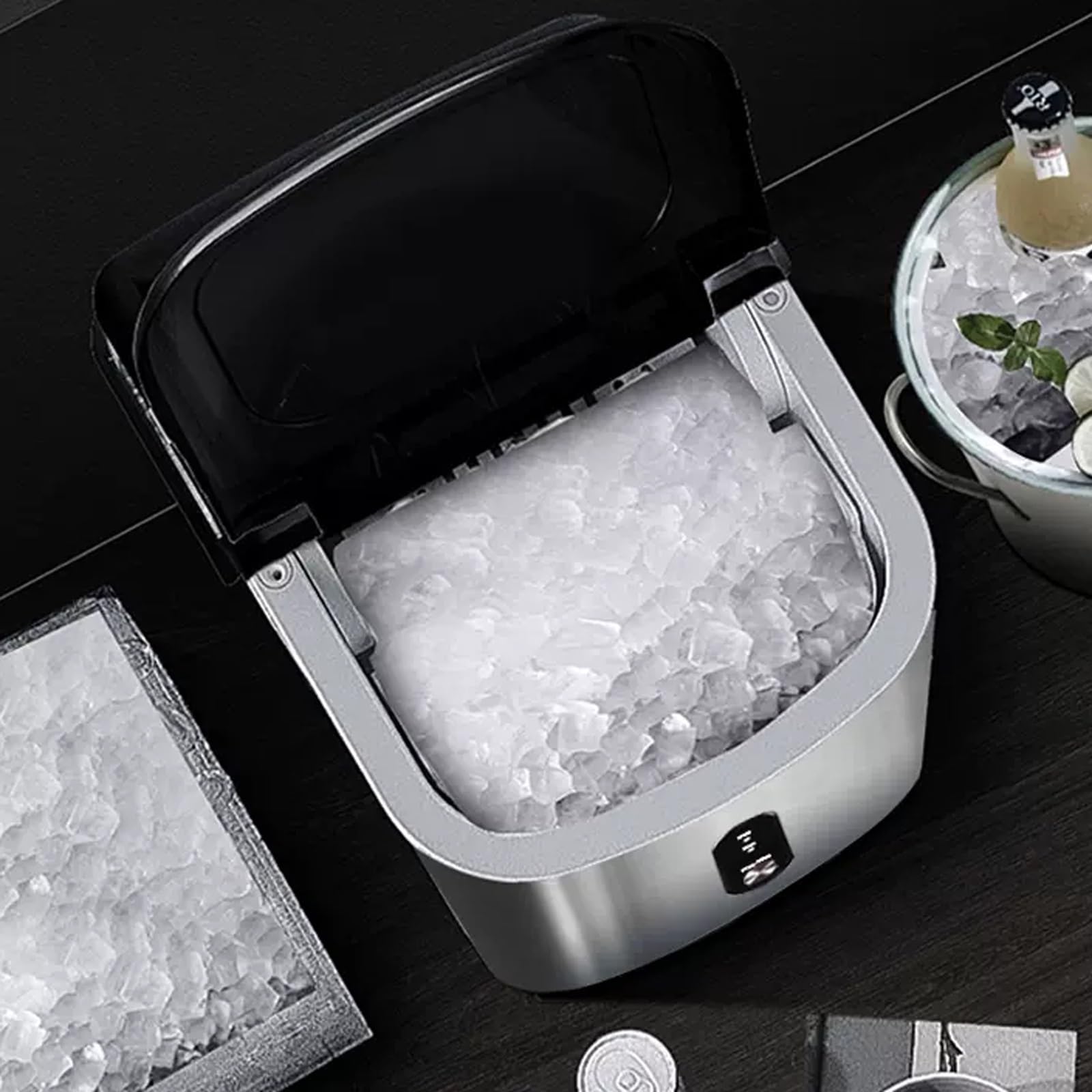 Máquina de hielo Máquina for hacer hielo en encimera, máquina eléctrica portátil for cubitos de, 9 hielos listos 6 minutos, con pala for for bar casa