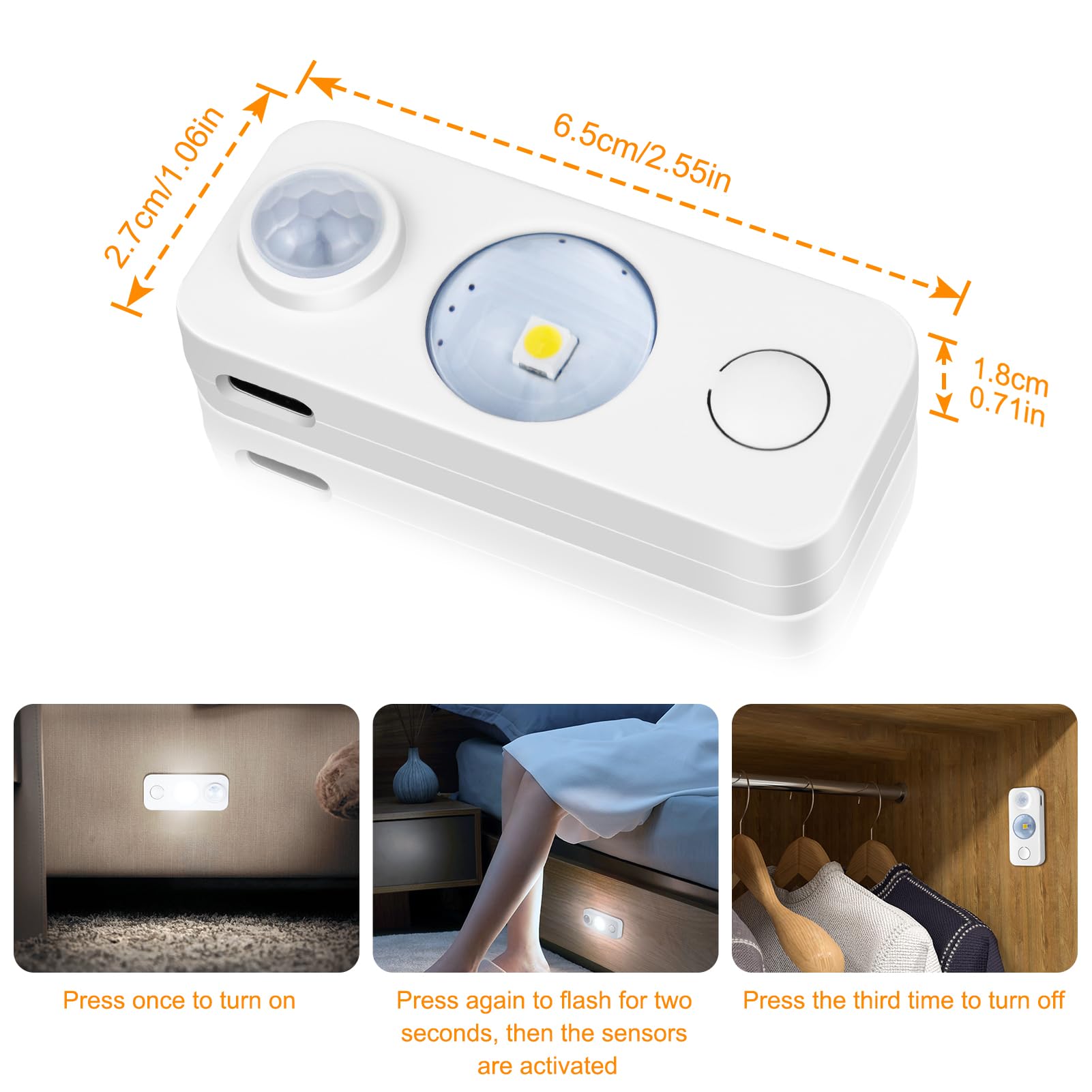 LED Motion Sensor Lights Indoor, Rechargeable Dimmable Cupboard Lights 3 Modes - Image 4