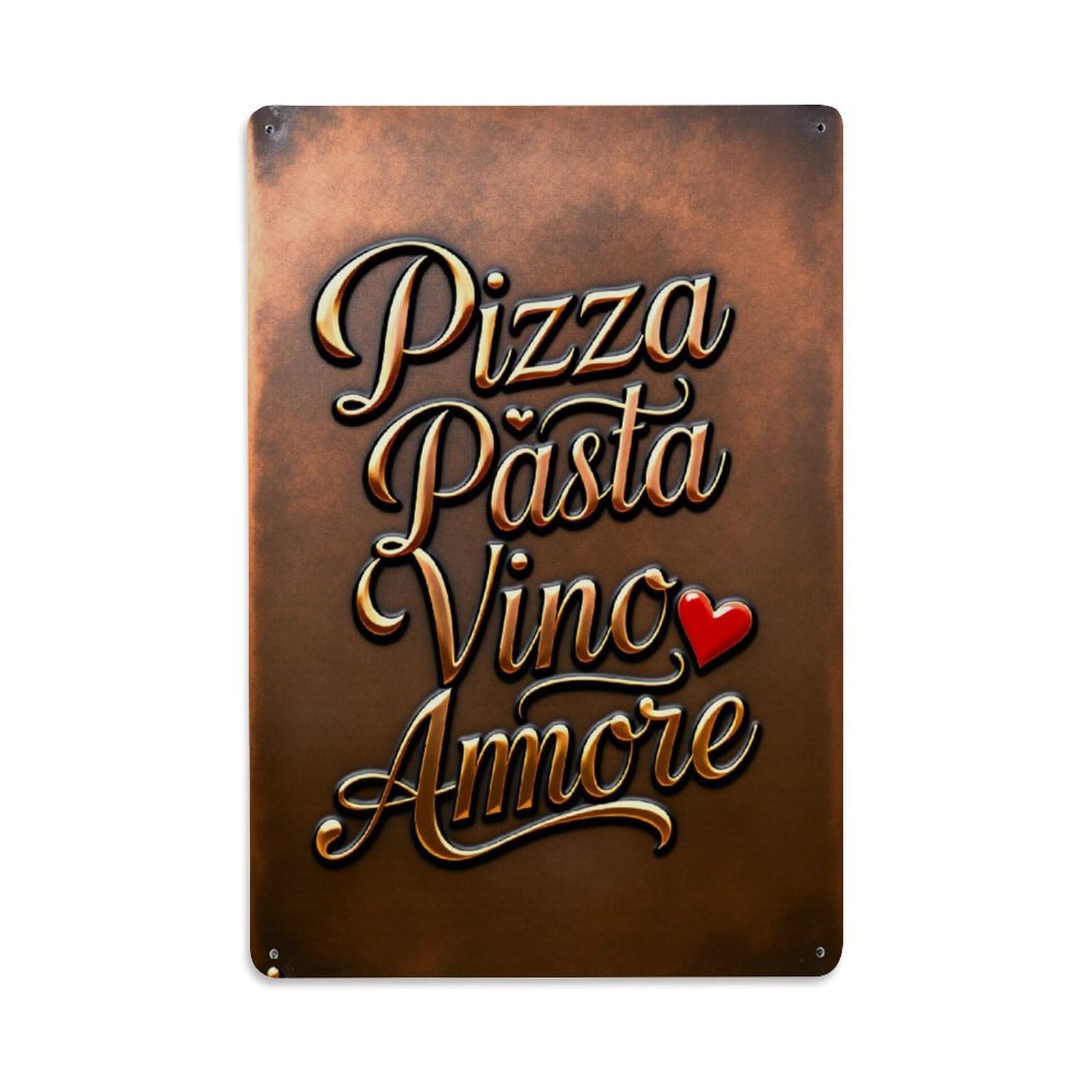 Ageksten Vintage Pizza Pasta Vino Amore Heart Bronze Background Tin Sign Retro Metal Sign For Cafe Bar Pub Home Game Room Gym Club Wall Decoration Metal Poster 8X12 Inch