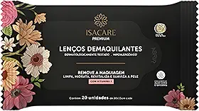 Lenços Demaquilantes Premium, Isacare, 20 Unidades