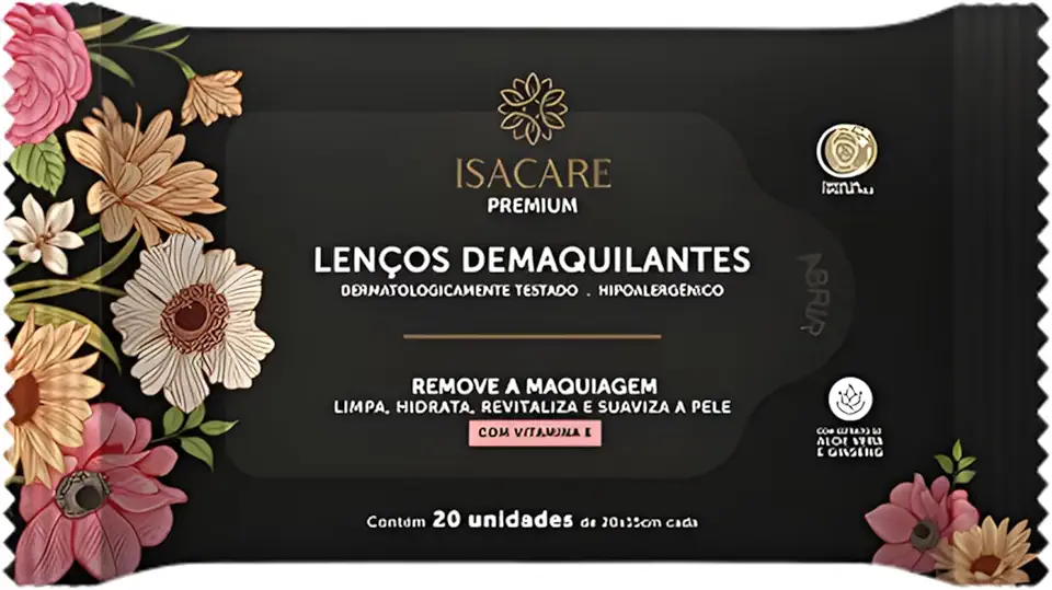 Lenços Demaquilantes Premium, Isacare, 20 Unidades