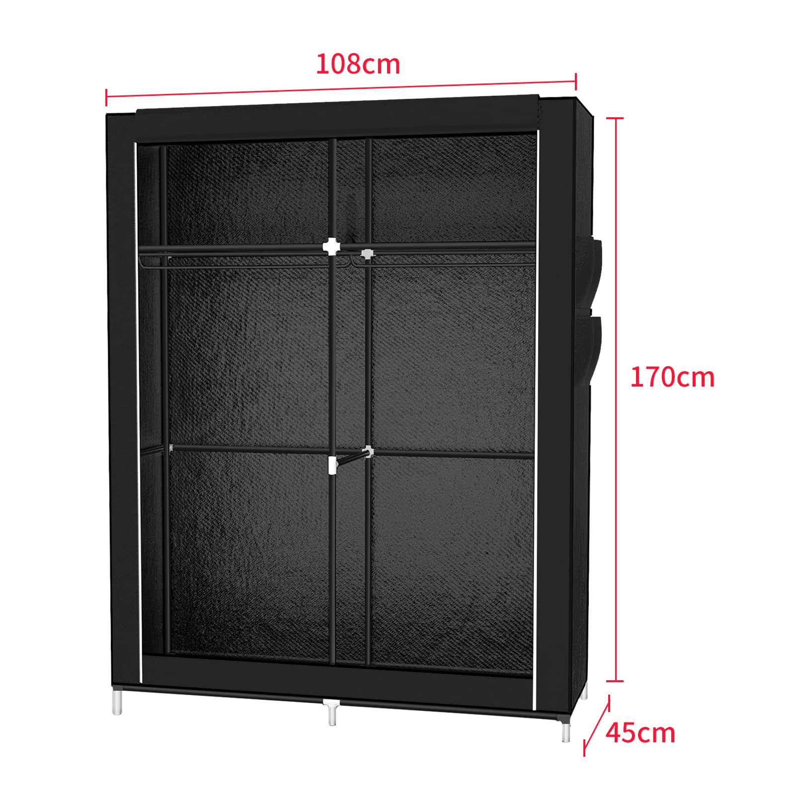 LANTUS Armadietto portaoggetti pieghevole – guardaroba guardaroba in tessuto non tessuto con chiusura a cerniera – guardaroba, armadio da campeggio (105 x 45 x 170 cm)