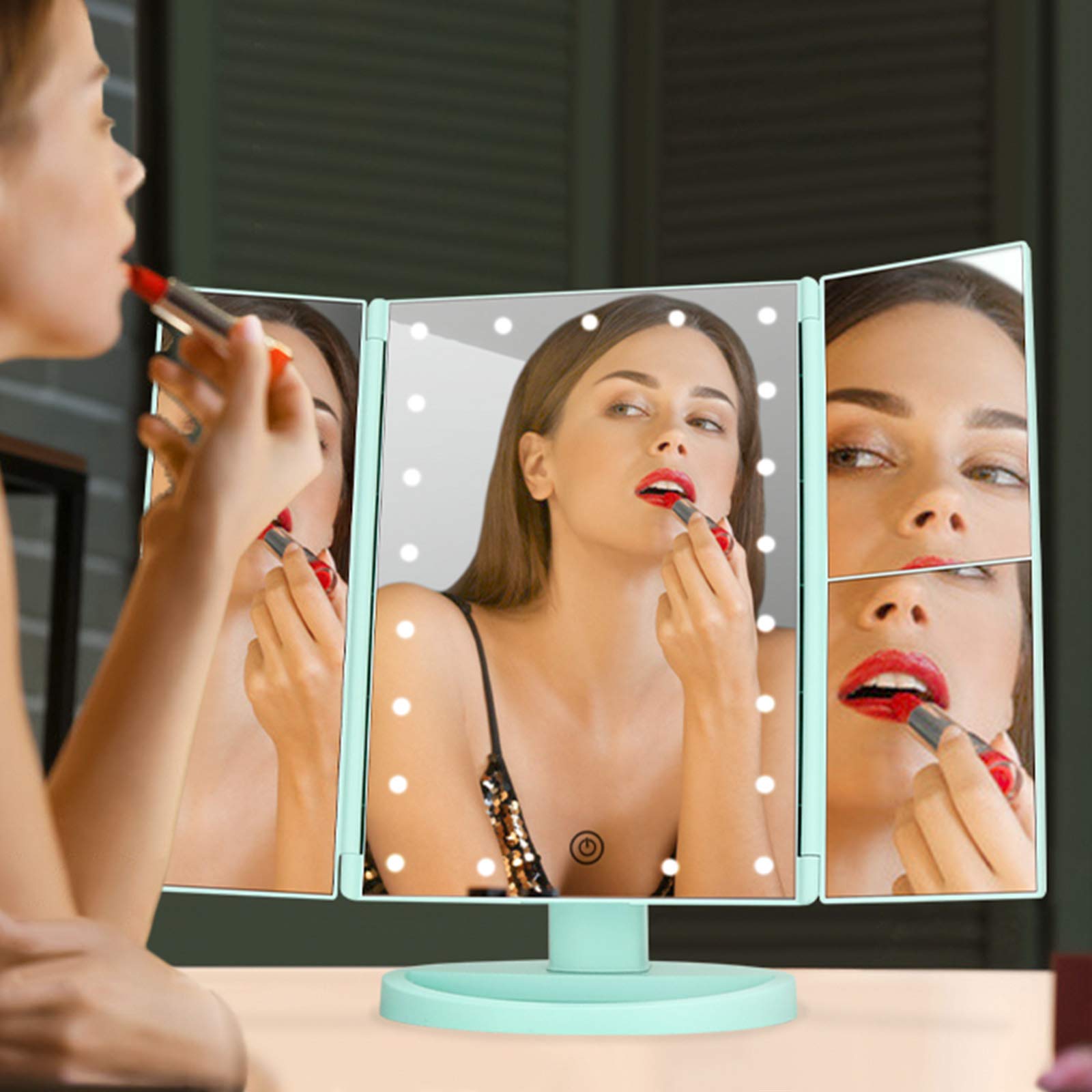 Buy deweisn TriFold Lighted Vanity Mirror with 21 LED Lights, Touch Screen and 3X/2X/1X