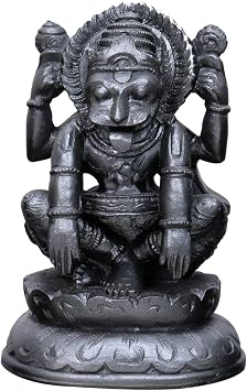 Sri Krishna Culture- Large Narsimha Deva & Laxmi Ji On Lotus Base-Hindu God and Goddess Idol/Statue/Murti/Figurine4.5"-Polyster Resin-Black