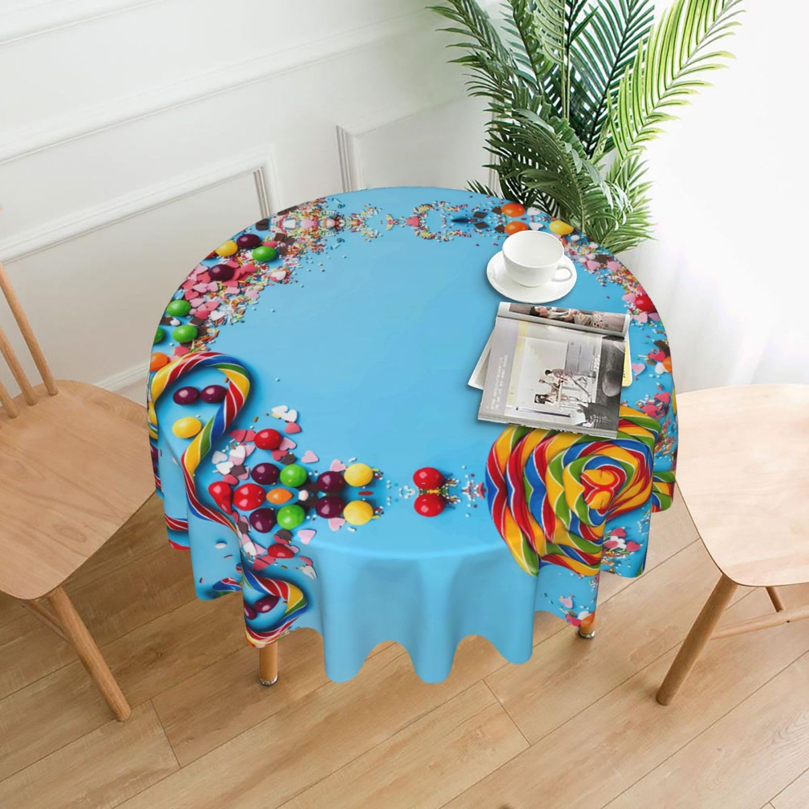 YYHWHJDE Lollipop Conffiti Cracker Chocolate Prints Round Decorative Tablecloth 60in – Elevate Your Dining Space with this Elegant Throw for Everyday Charm & Special Occasions