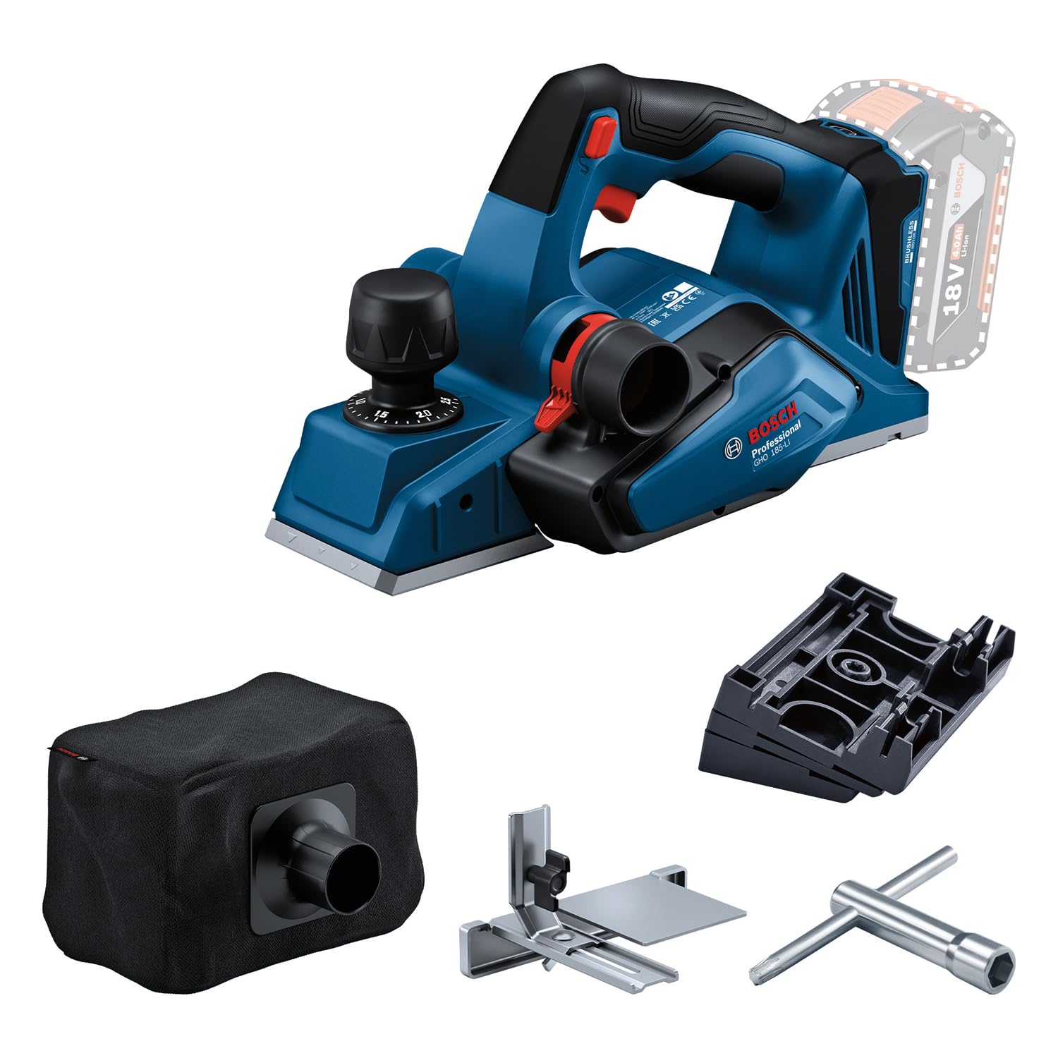 BOSCH GHO 185-LI PROFESSIONAL Cordless Planer 18.0 V (Solo) | Planing Width Max 82mm & Depth 0-2.6mm, 14,000rpm, Rebating Depth 0-9mm, Vibration Emission 3.5m/s², 1Yr Warranty(Battery Sold Separately)-image-36