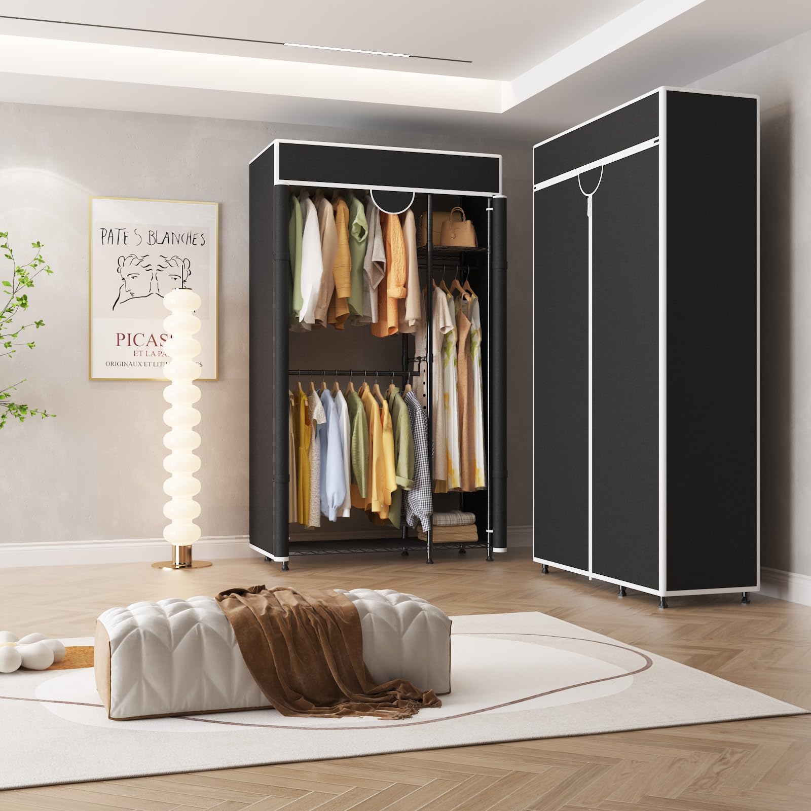 Aptliton Kleiderschrank, Stoffschrank Mit 2 Kleiderstangen, Faltbarer Garderobenschrank Aus Carbonstahl, Tragbarer Aufbewahrungsschrank Für Schlafzimmer Ankleidezimmer, 110 x 40 x 194 cm, Schwarz