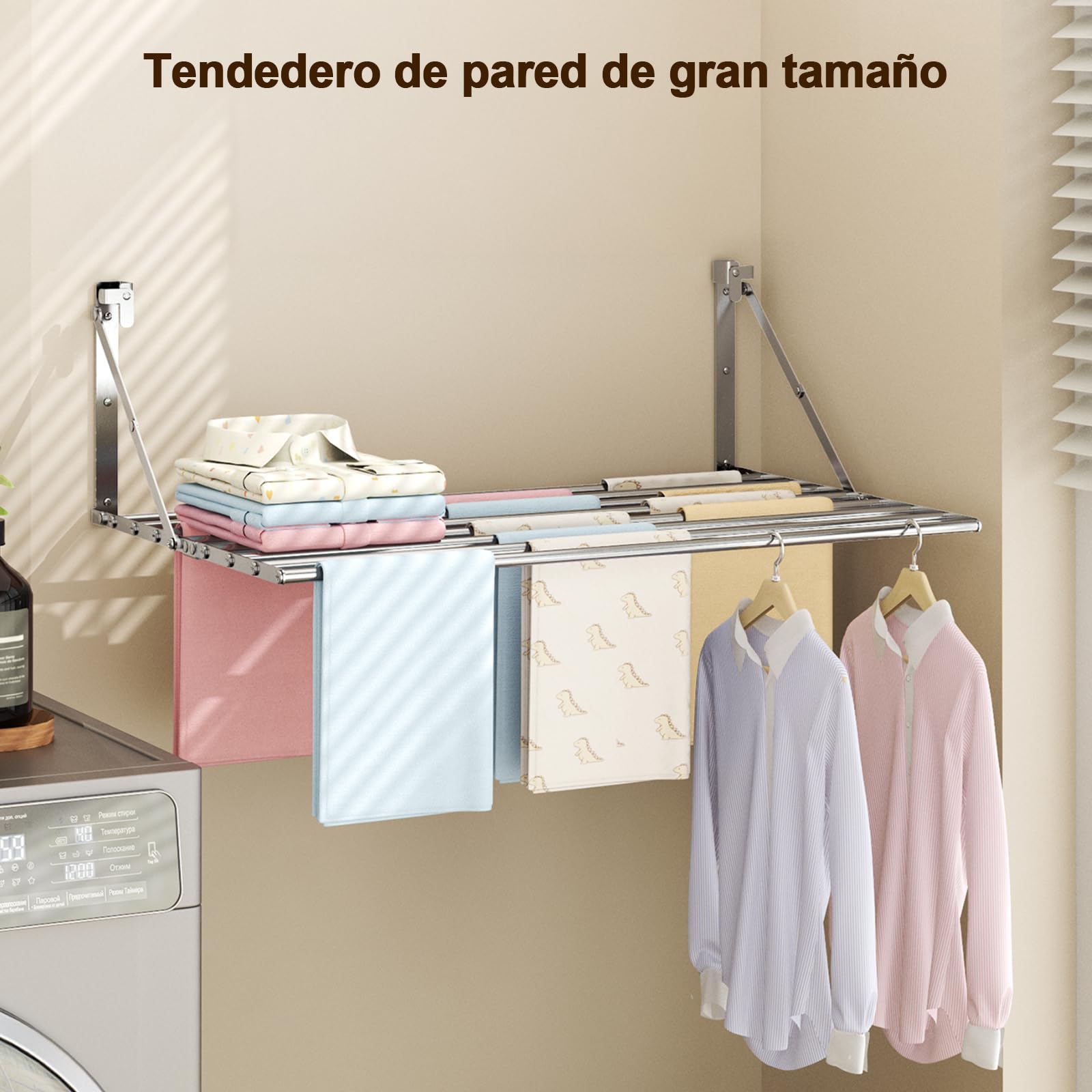 Innotic Séchoir à Linge Mural Pliable de 80 cm - Résistant à la Rouille - avec 8 Barres - Grand Espace - Peu encombrant - pour l'extérieur, la Salle de Bain, Le Balcon, la buanderie - Argenté