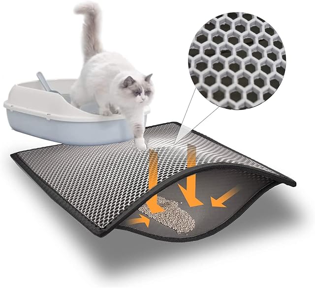 Blue Eyes Cat Litter Tray Mat, 60 x 40 cm, Cat Litter Mat, Honeycomb Design, Cat Litter Tray Mat, Waterproof, Double Layer Design, Honeycomb Mat (Grey)