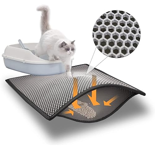 Blue Eyes Cat Litter Tray Mat, 60 x 40 cm, Cat Litter Mat, Honeycomb Design, Cat Litter Tray Mat, Waterproof, Double Layer Design, Honeycomb Mat (Grey) - Blue