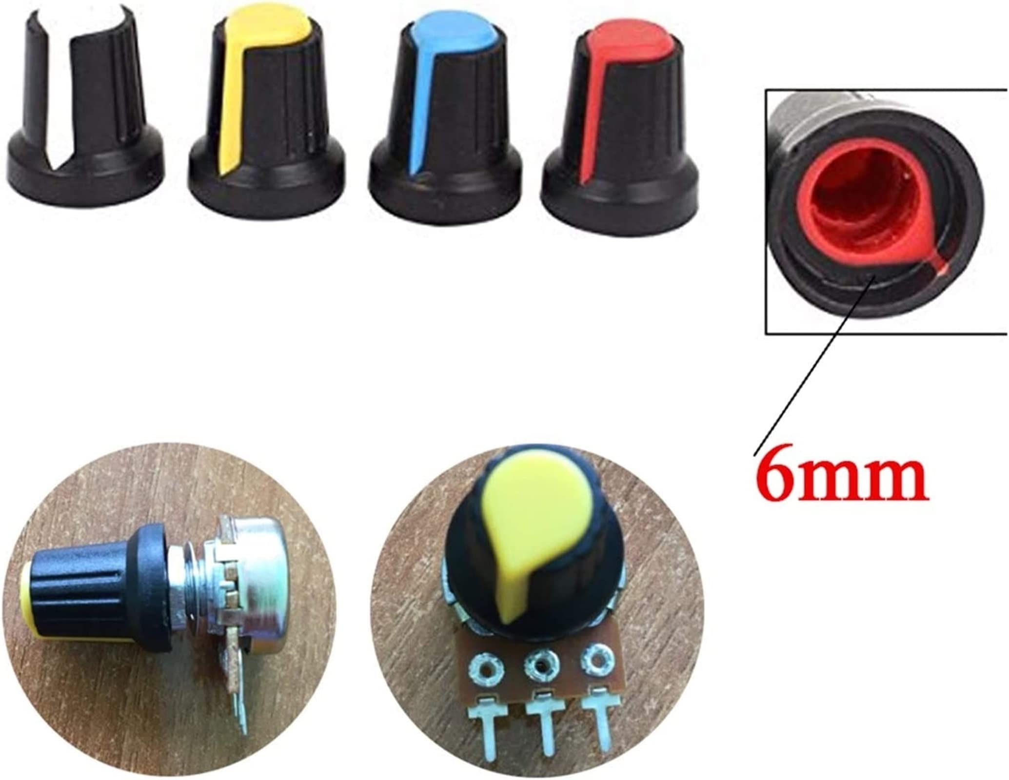 Accesorios de bricolaje Codificador rotatorio 5 unids/lote potenciómetro de película de carbono WH148 15mm 3 pines + Kit de tapa de perillas de interruptor giratorio rojo B1K 2K 5K 10K 20K 50K 100K 25