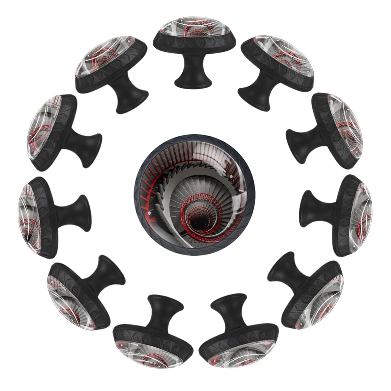 Boutons de meuble spirale rouge et noir rond 12 pièces 3.5x2.8cm
