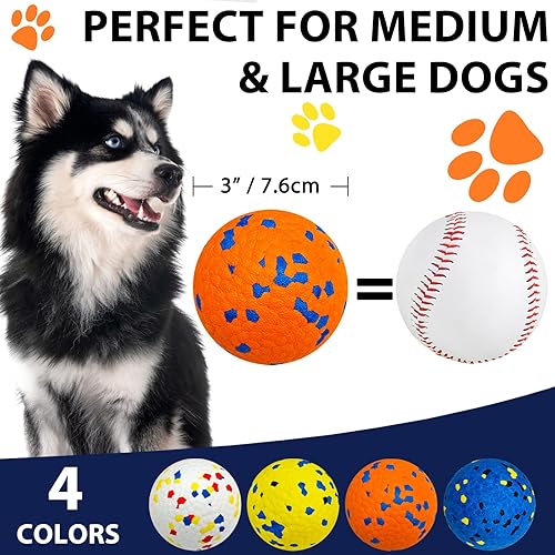 Miniatura 2 de Beieverluck Paquete de 8 pelotas de juguete para perros, pelota de tenis para masticadores agresivos, 3.0 pulgadas, indestructibles juguetes para