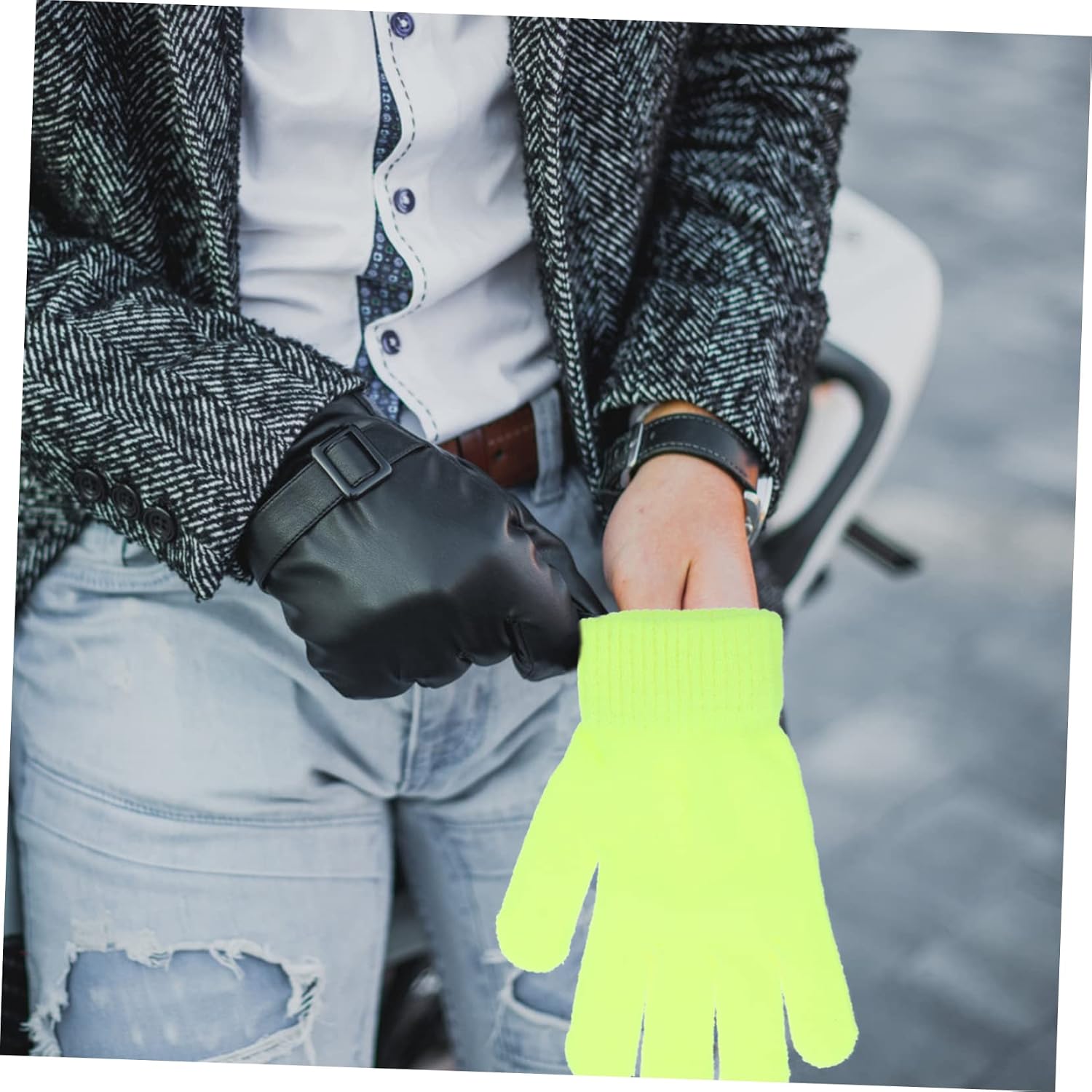 CALLARON 4 Pairs Versatile Fluorescent Yellow Knitted Gloves Winter Riding Hiking Outdoor Thermal Warm Full Finger Gloves for Men Women