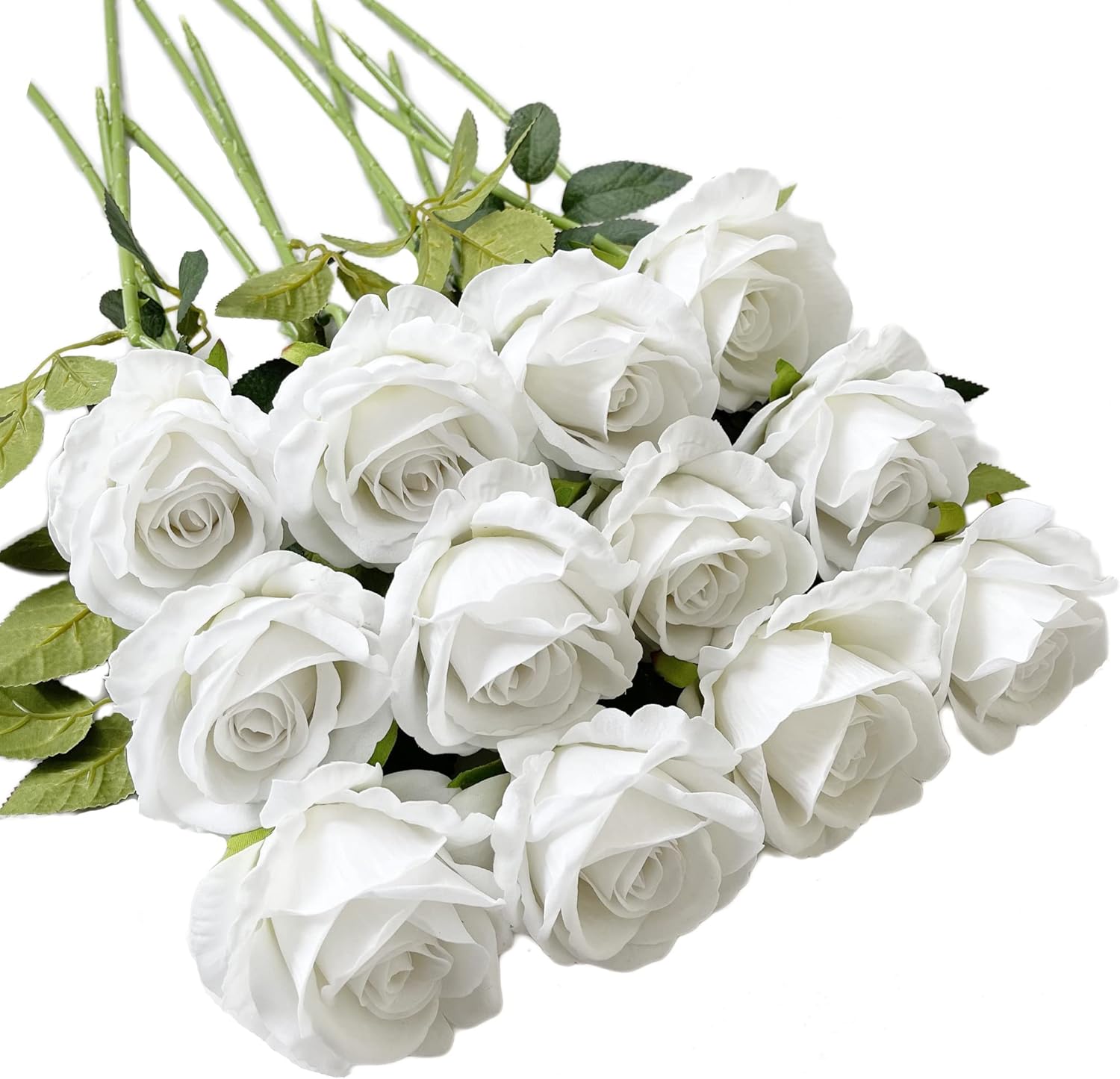 UKELER Artificial White Rose Flowers 12 Pcs Blossom Rose Flowers Real Touch Silk Faux Roses with Stem Rose Bouquets for Home Decoration Wedding Party Garden Floral Roses Decor