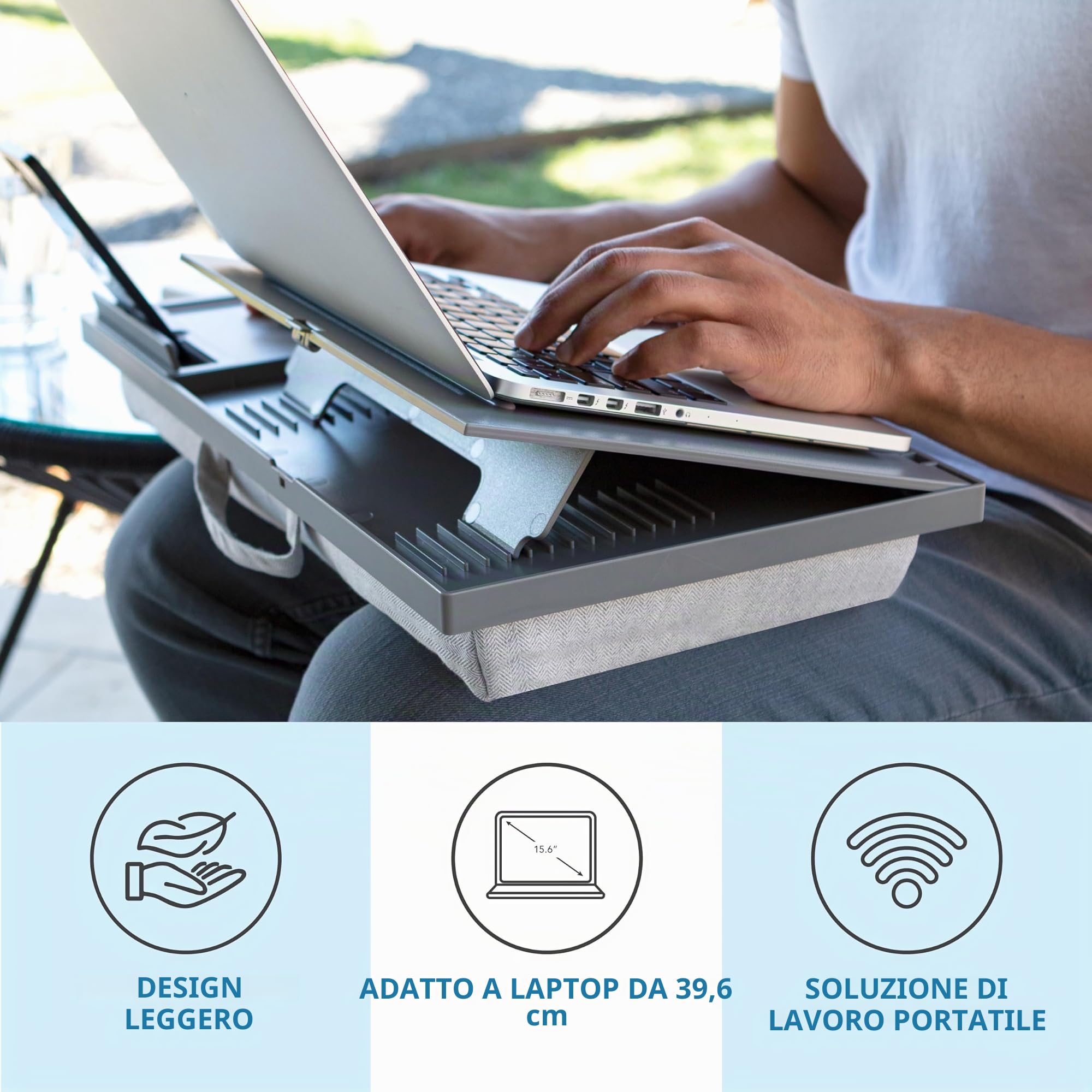 LAPGEAR Ergo Pro 49405 - Scrivania con 20 angoli regolabili, tappetino per mouse e supporto per telefono, adatta per laptop e tablet fino a 15,6", colore: Grigio