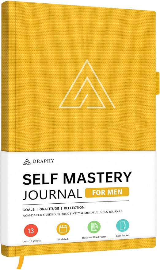 Self-Mastery Journal for Men - Gratitude and Productivity Journal for More Happiness, Positivity, Growth, Mindfulness, Self Care and Reflection - Guided Inspirational Journal for Men (Yellow)
