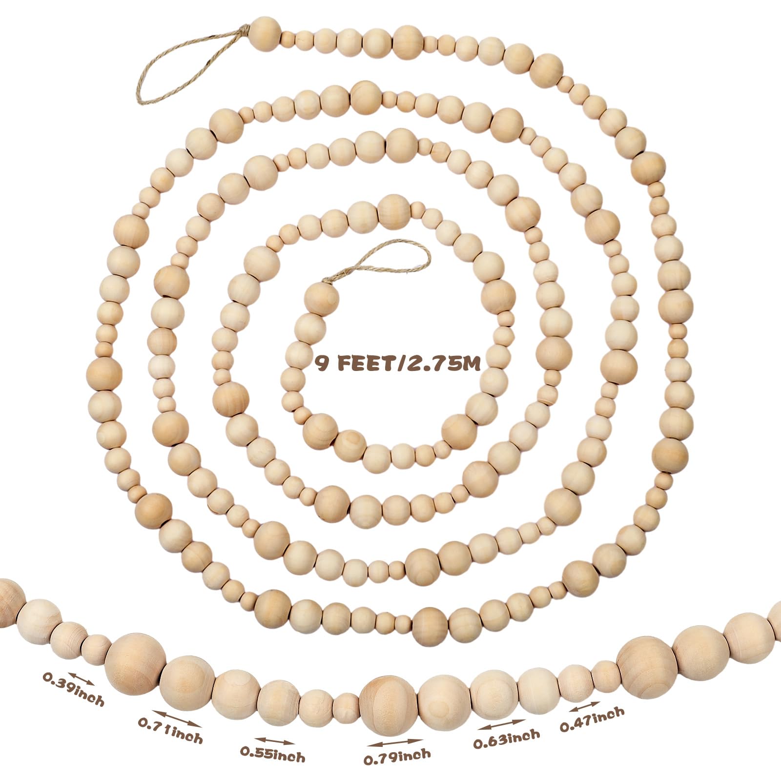 Geetery Lot de 2 guirlandes de perles en bois de Noël de 5,5 m - Guirlande de perles en bois de style rustique - Décoration bohème pour sapin de Noël, maison, entrée, salon, décorations de vacances