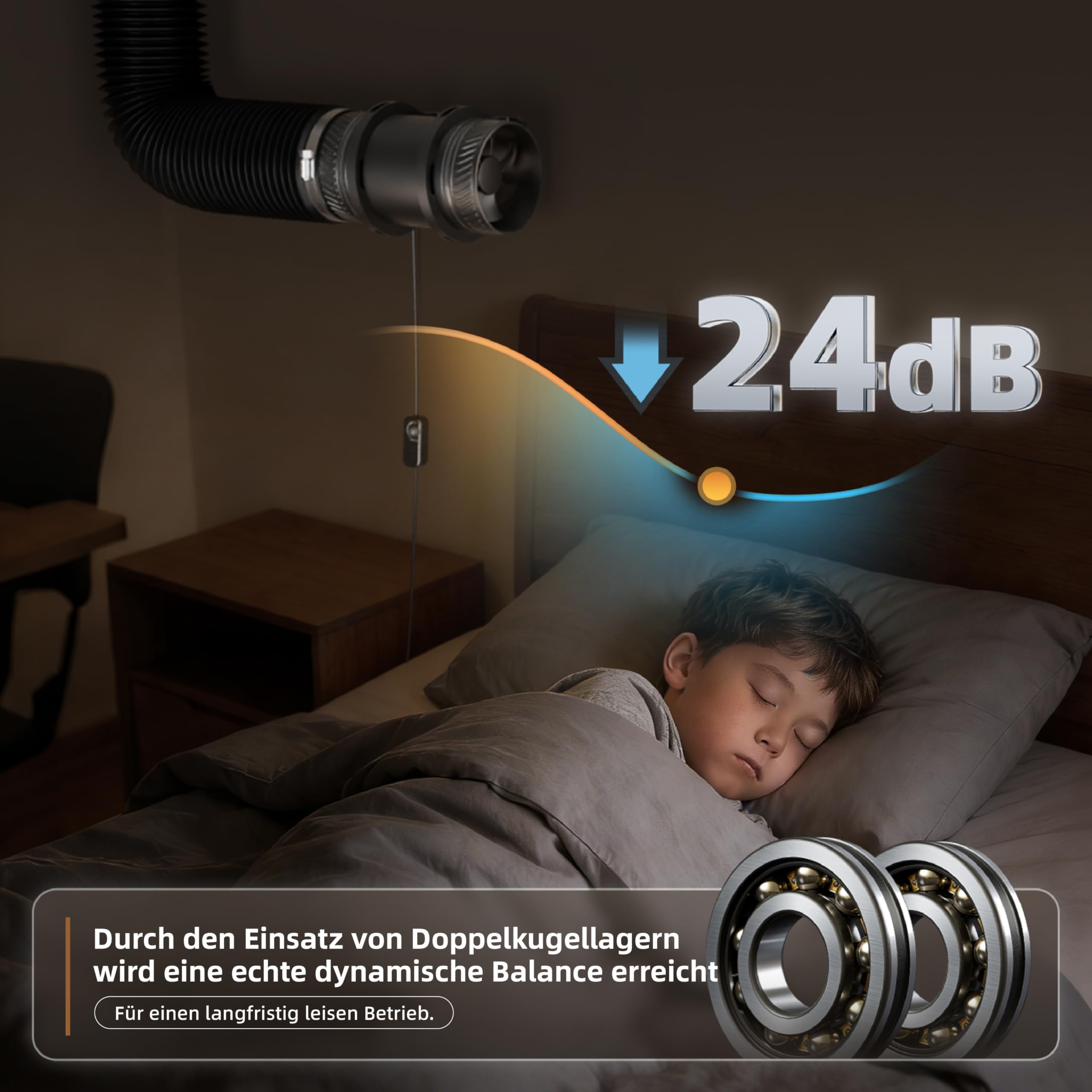 MOCINE 100mm Rohrventilator mit Drehzahlregler, Montagebasis, 310m³/h | Mit Aufhängeseil, Leiser Inline-Lüfter für Bad, Keller, Dachboden, Growzelt und Wohnmobil, PC+ABS, BLDC-Motor