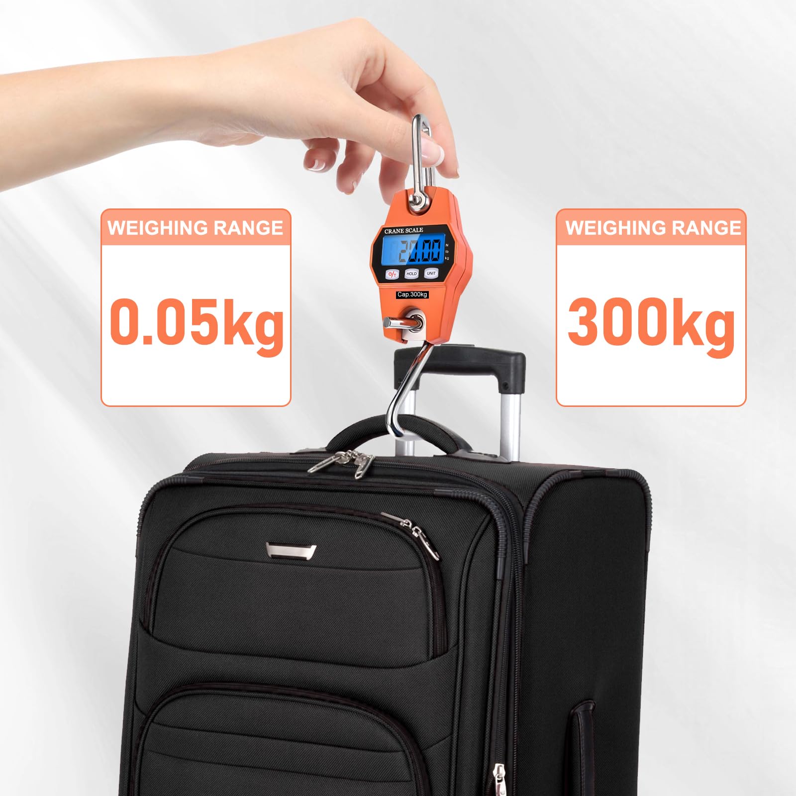 Digitale Hängewaage, 300kg Mini Tragbare Waage mit Haken, LCD Display Kofferwaage Digital mit Haken, Gepäckwaage Stützlastwaage, Federwaag für Koffer Angeln Jagd im Freien Waage Bauernhof