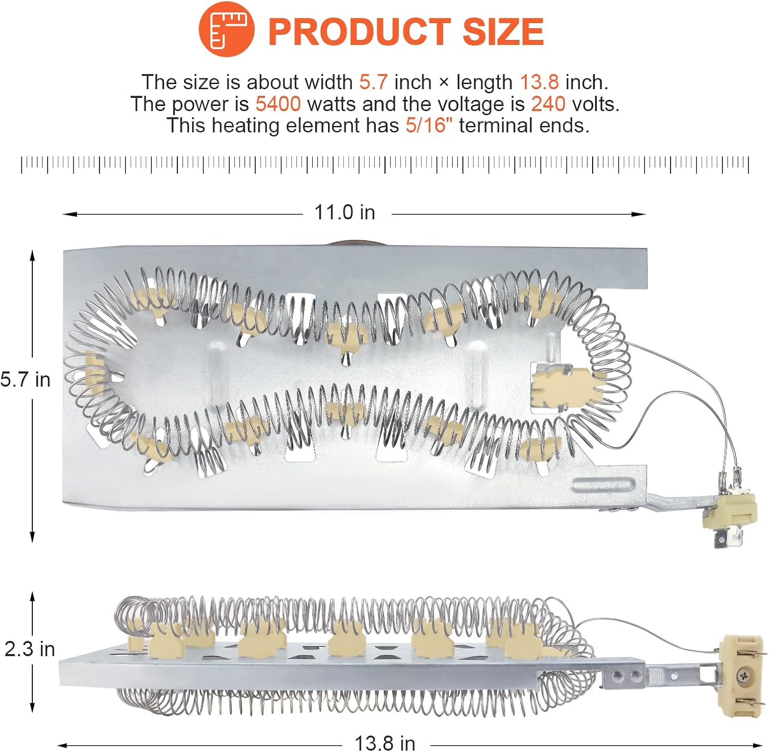 Dimensions of the 3387747 dryer heating element