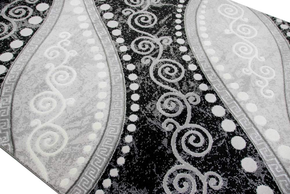 Moderner Teppich Orientteppich Ornamente mit Glitzergarn in Grau Schwatz Creme Größe 120x160 cm