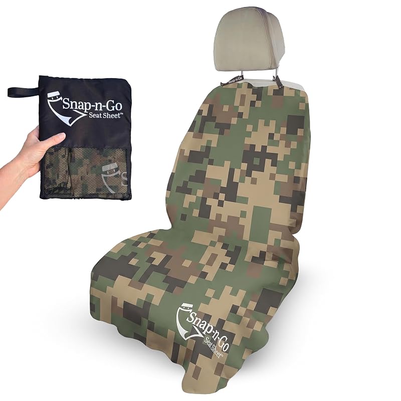 Capa de microfibra para banco automotivo Snap-n-Go Seat Sheet TM, camuflagem Blocks Green, para hastes de apoio de cabeça ajustáveis, 76,2 x 127 cm