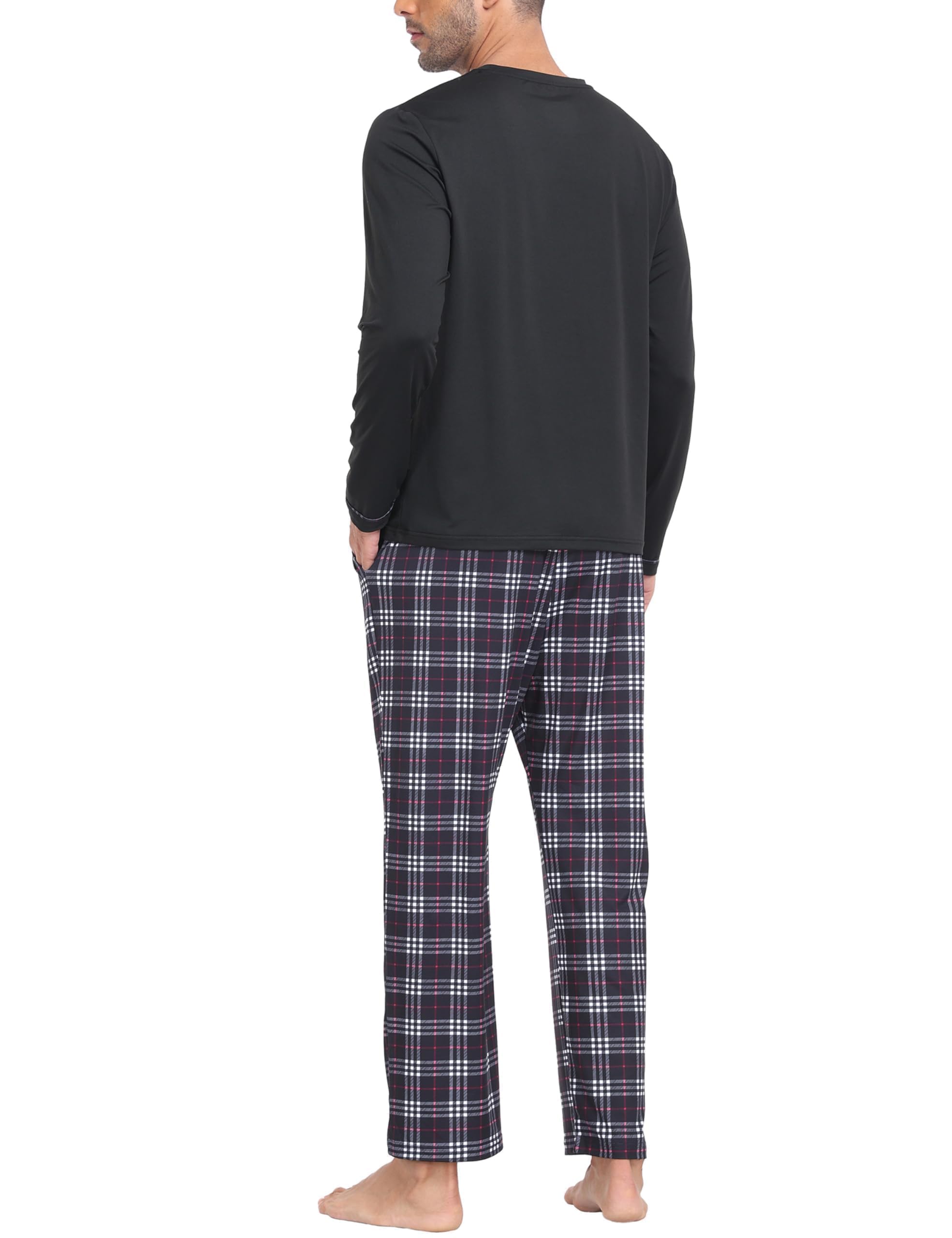 MoFiz Pigiama Uomo Lungo Invernale Morbido Caldo Pigiami Due Pezzi Manica Lunga Notte Camicia e Pantaloni Pigiama a Quadri con Tasche