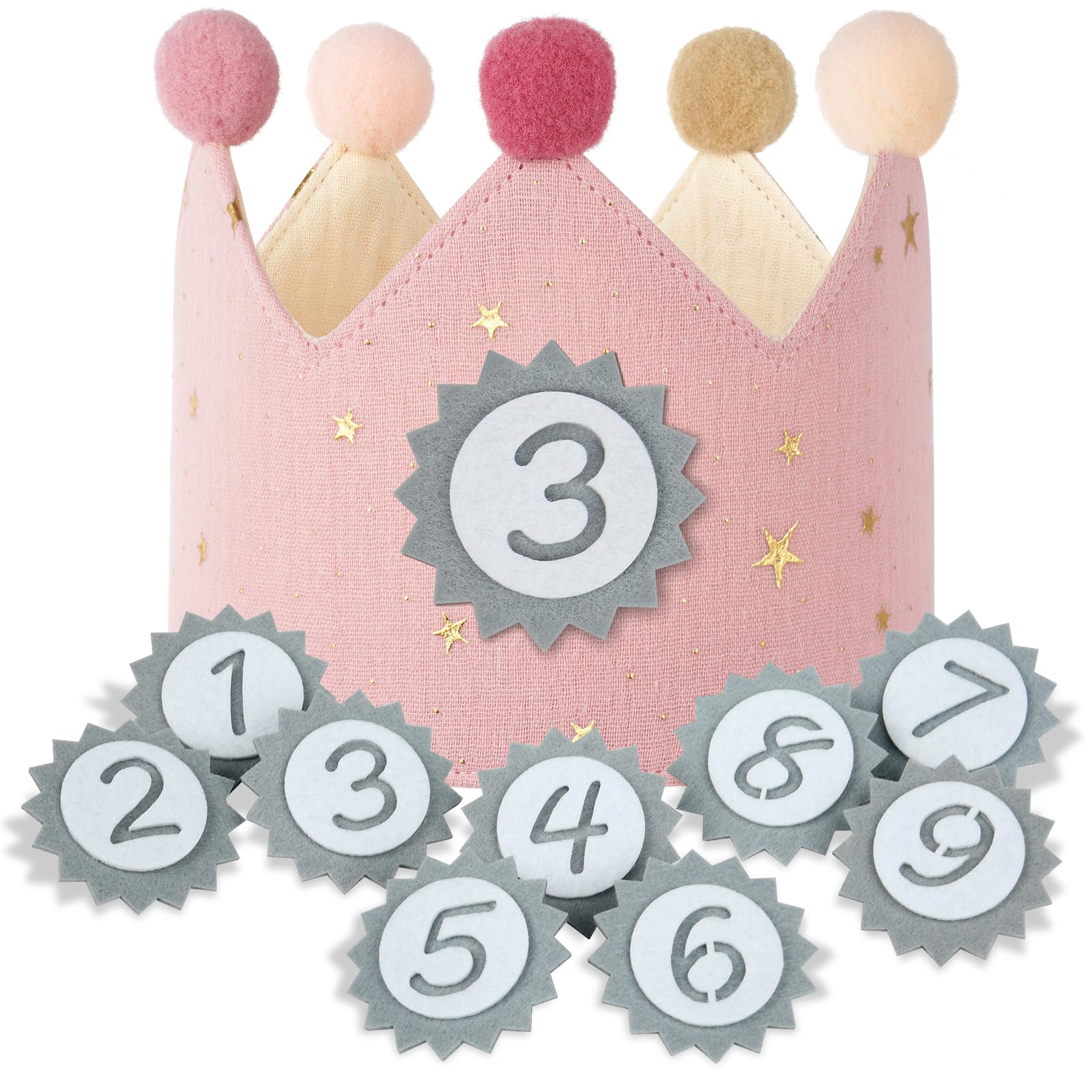 URAQT Geburtstagskrone Kinder, Geburtstagskrone Stoff, Geburtstag Kinderkrone, Krone Geburtstag für Jungs Mädchen mit Happy Birthday Spruchband und Auswechselbaren Zahlen von 0-9
