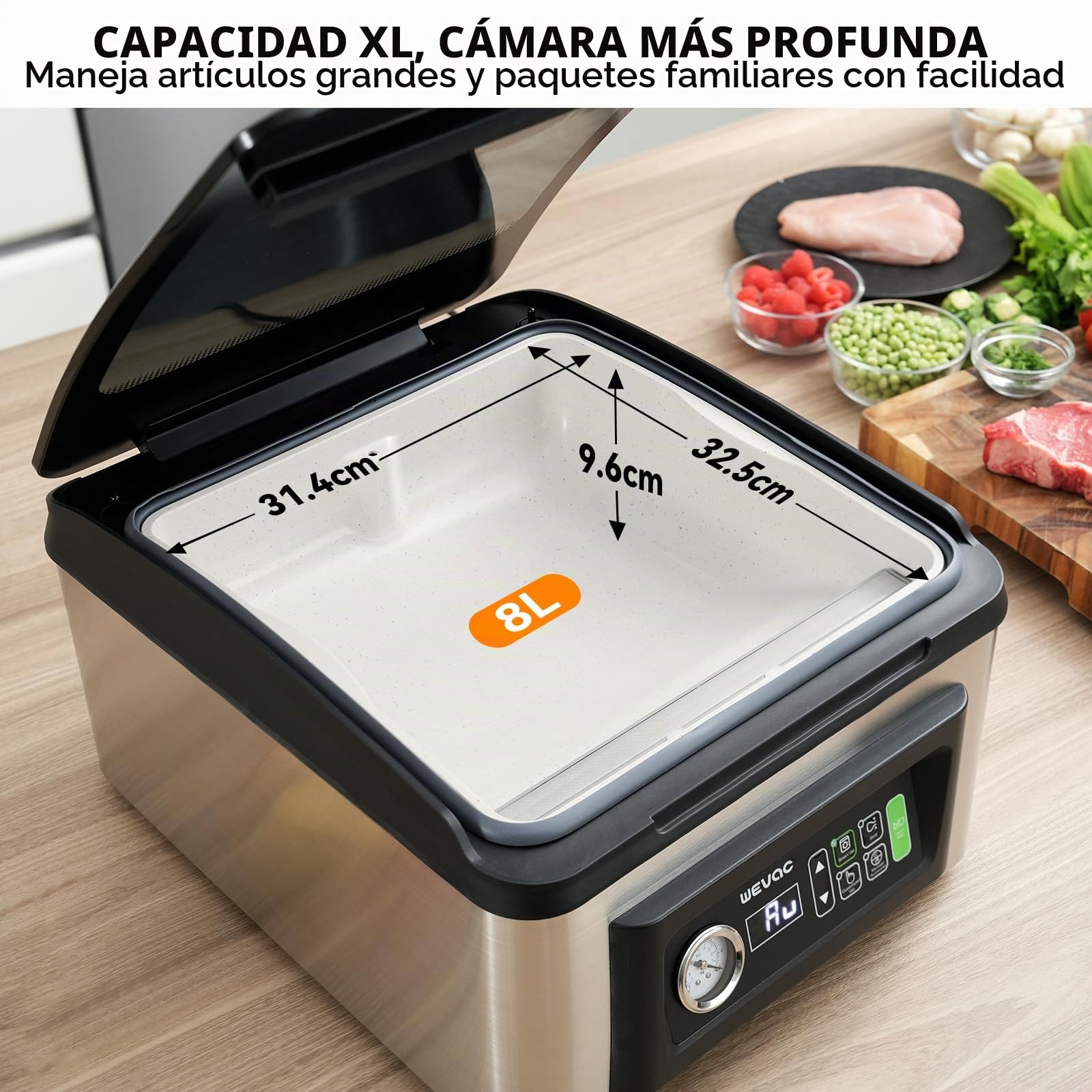 Wevac CV12Pro Envasadora al Vacío de Cámara 430W, Bandeja Extraíble&Lavable | Temporizador automático inteligente de vacío, cámara profunda y diseño fácil de limpiar, grado comercial