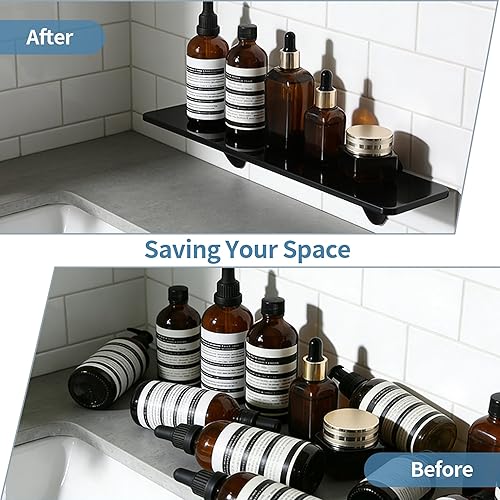 Miniatura 6 de Alise Estante de vidrio para baño, estantes flotantes de 15 pulgadas, almacenamiento de ducha templado, estantes de vidrio pequeños de montaje