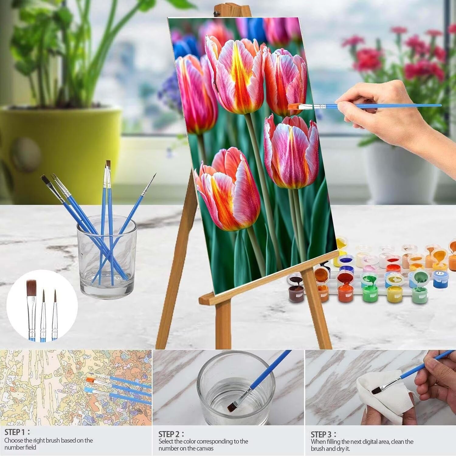Amazon.co.jp: チューリップの花 ペイントバイナンバー 大人子供用 DIY
