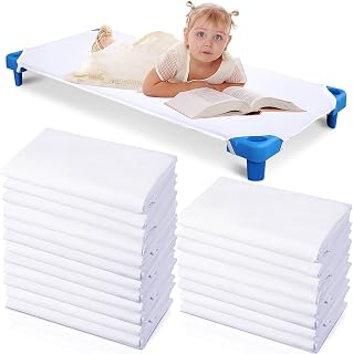 Macarrie 20 Pack Daycare Cot Sheets 23x51 Inch Standard Size - Soft Breathable Toddler Preschool Nap Covers, White