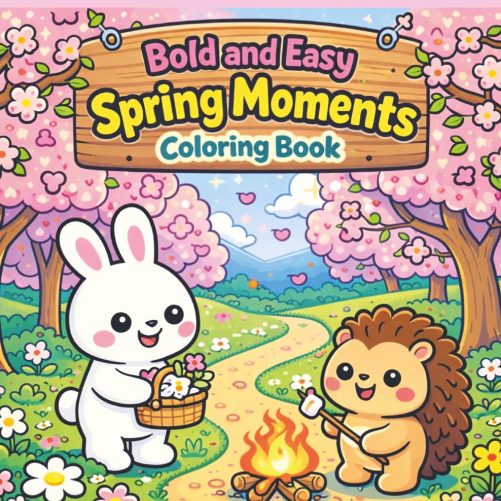 Bold and easy spring moments coloring book: 50 Simple and Large Print Spring Designs for Adults, Seniors, and Beginners.