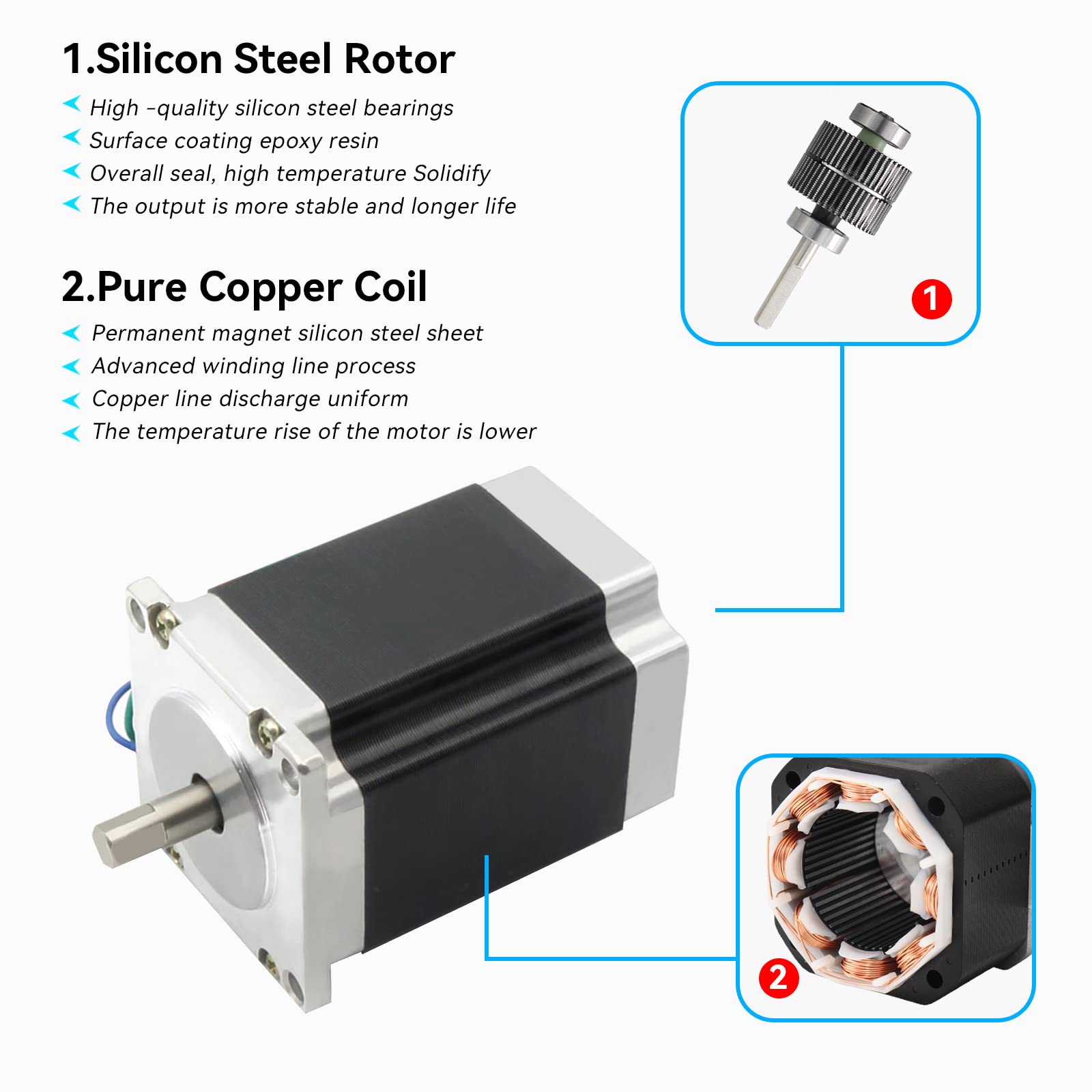 RATTMMOTOR - 3 motori passo-passo Nema 23, 1,8 Nm (270 oz.in) 3A, 1,8 gradi, 4 fili, 57x76 mm per stampante 3D/fresa CNC (23HS8430)