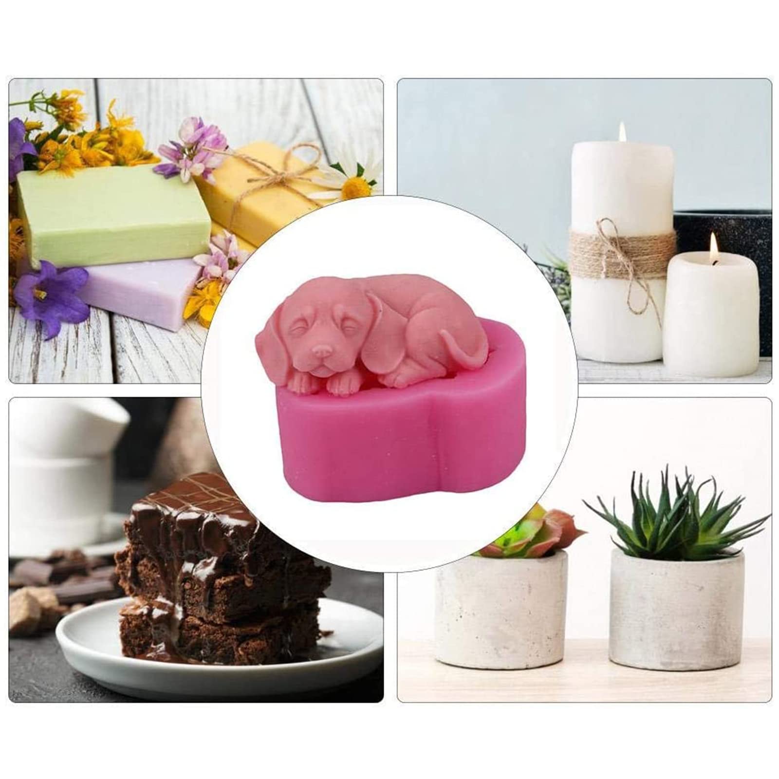 Stampi in silicone per cani 3D 6 stampi per torta mousse per cuccioli di modellazione, cioccolato, zucchero, fondente, strumenti per decorare torte, stampo in gesso e argilla  15