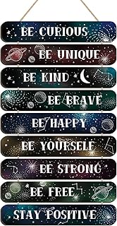 Outer Space Wall Art,Outer Space Room Wood Decor,Space Themed 9 (2"x12"),Space Inspirational Wall Art Decor for Boys Kids Girls Bedroom Playroom,Nursery,Classroom,School Decor(Colorful)