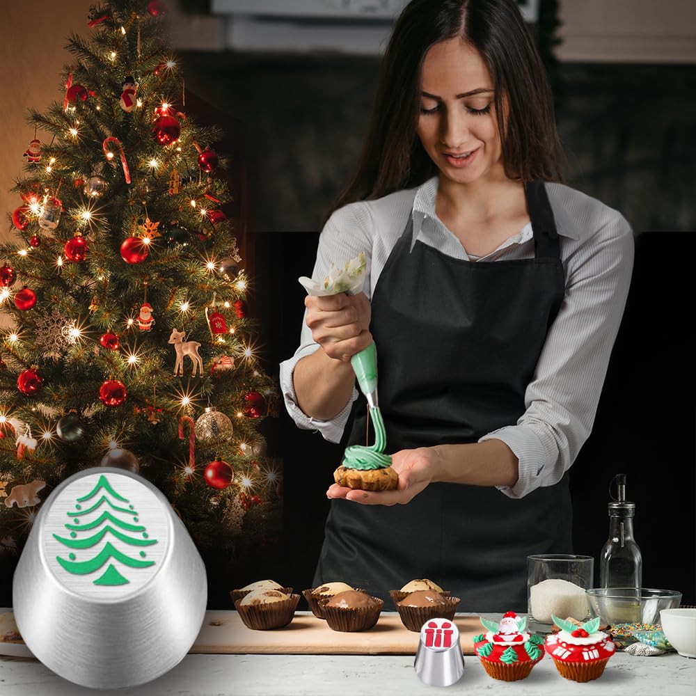 Set Beccucci Per Decorazione Biscotti Natale Wilton - 4 Punte In Acciaio (#005, #101, #012, #003) E 8 Sacchetti, Kit Completo