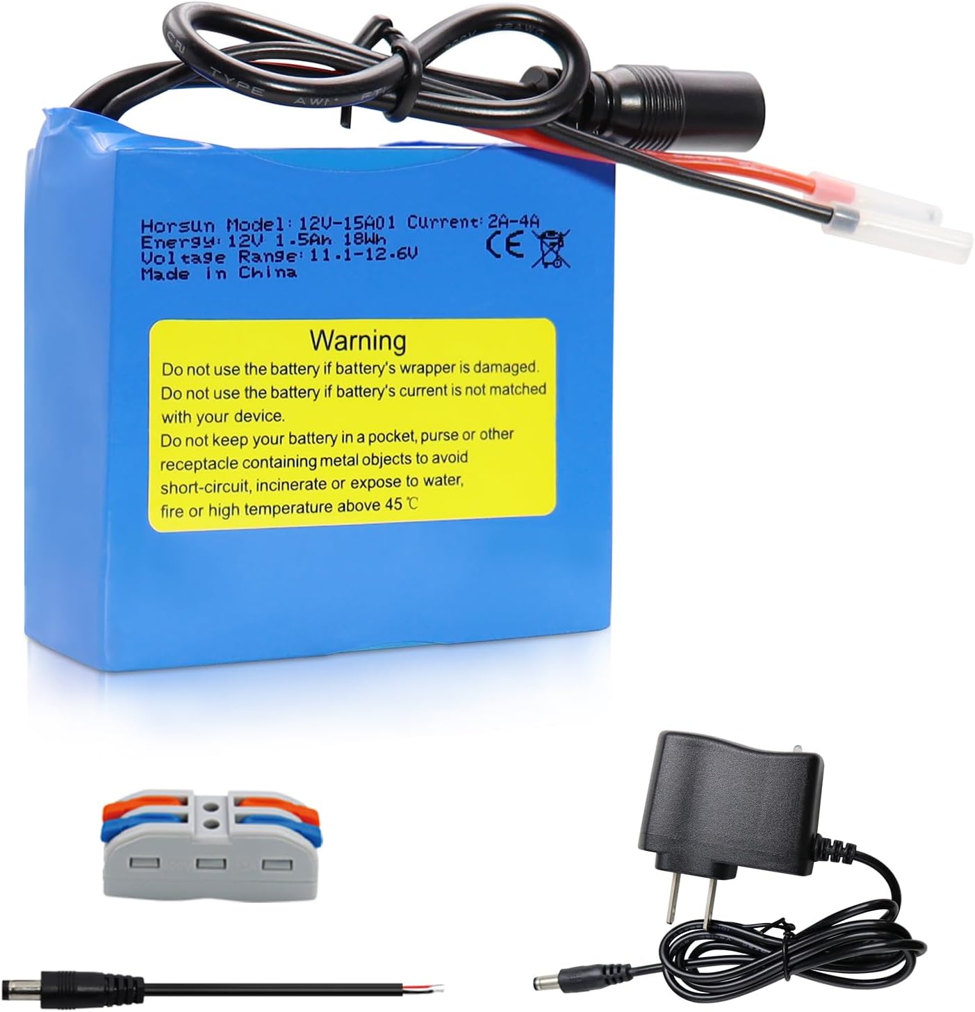 12V 1500mAh Rechargeable Li-ion Battery, Bare Leads Wire Replacement Battery Pack with 12V Charger for 12V Devices RC Car, Boat, Robot, DIY, LED Light Strip, CCTV Camera