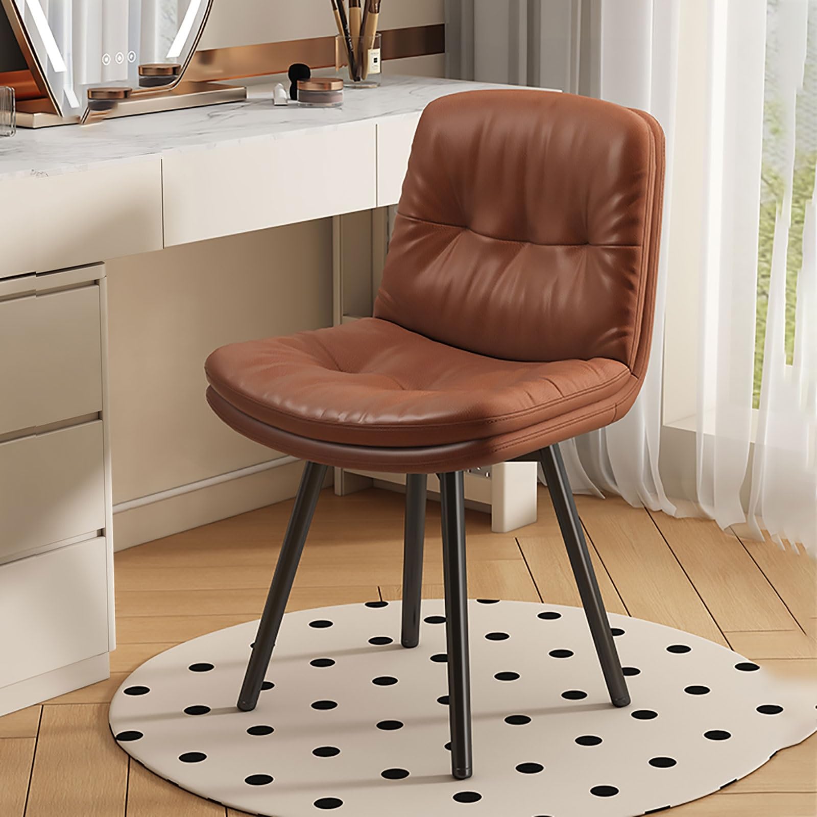 Tabouret de coiffeuse rembourré avec dossier ergonomique et pieds en métal noir
