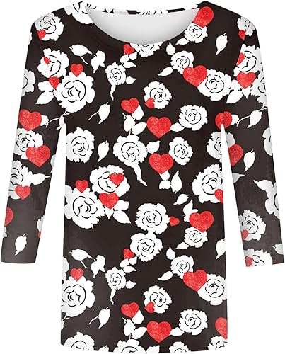 Miniatura 2 de FlekmanArt Womens Valentines Day Sweatshirt Love Heart Graphic Print Pullover Casual 34 Sleeve Valentine's Day Blouse Top