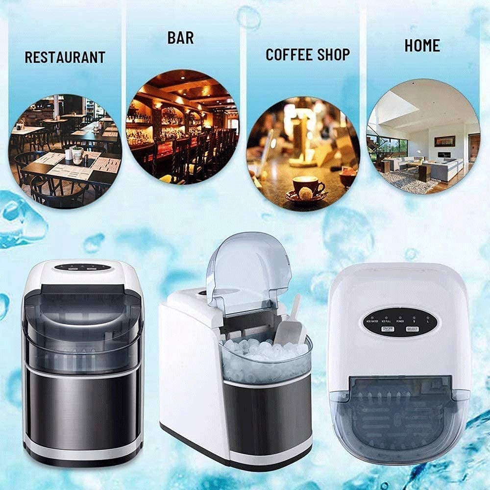 Ice Maker Countertop 55lbs 24Hrs Cubes Ready in 8mins Portable Electric Machine with LED Indicator Lights Scoop and Basket for Home Office Bar Party qujunji