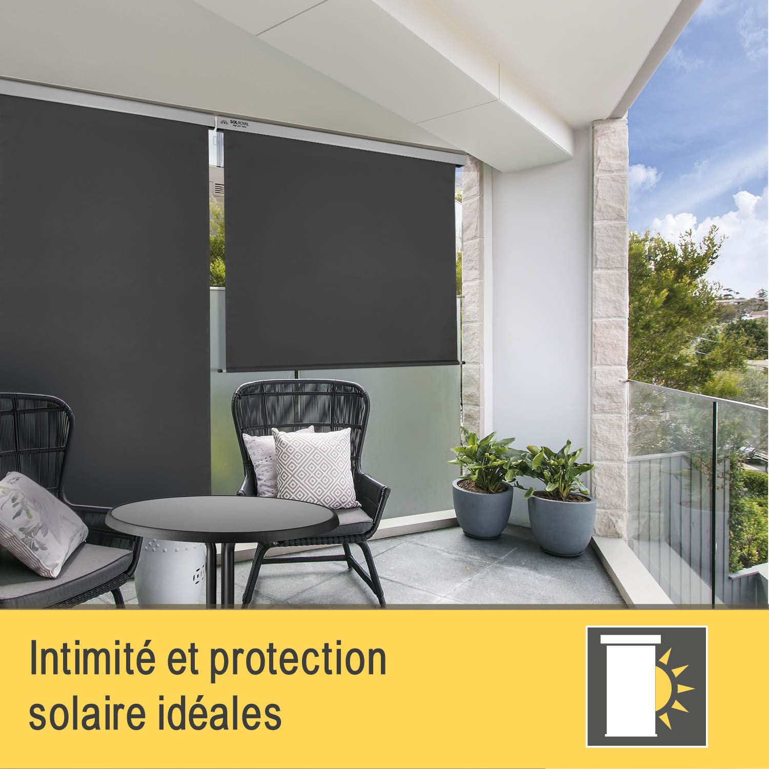 Sol Royal Store Vertical Brise-Vue de Balcon Robuste Protection Solaire | 180x250cm anthracite manivelle amovible hydrofuge terrasse jardin résistant aux intempéries MS5