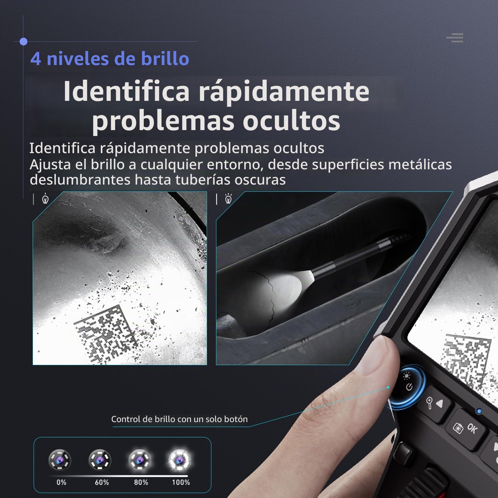 Ralcam Cámara Endoscópica Giratoria 210°, Pantalla HD 3,5", Sonda 6,2mm Semirrígida Impermeable para Inspección de Motor, Vehículos y Tuberías (Cable 2m)