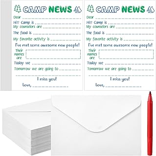 40 Sets Summer Camp Stationary Set for Boys Girls Stationary Paper and Envelopes Fill in the Blank Letter from Sleepaway Camp Red for Summer Vacation Activity