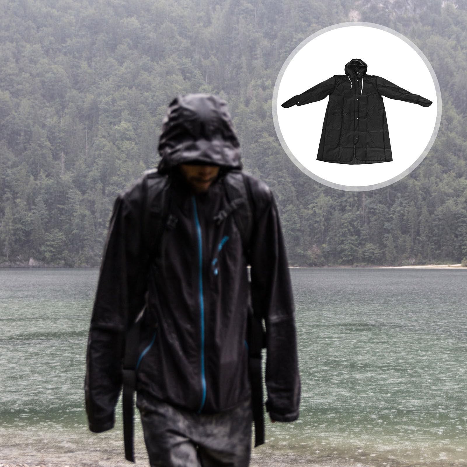 Alipis Poncho da Pioggia Donna lungo EVA Nero, Riutilizzabile e Pieghevole, Cappuccio e Visiera Doppia, per Campeggio e Parchi