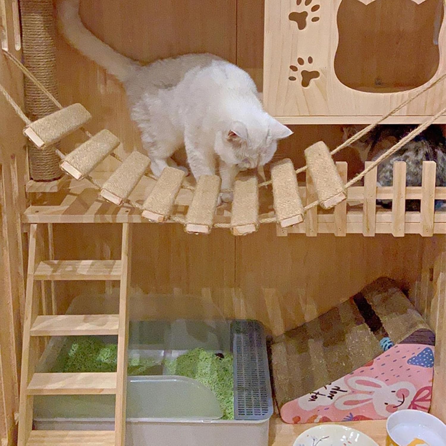 review 40 inch Cat Ladder, Sisal Rope Bridge, Climbing Frame Accessory, Cat Cage Accessories, Indoor Outdoor Cats Tree Furniture (40inch-100cm)
