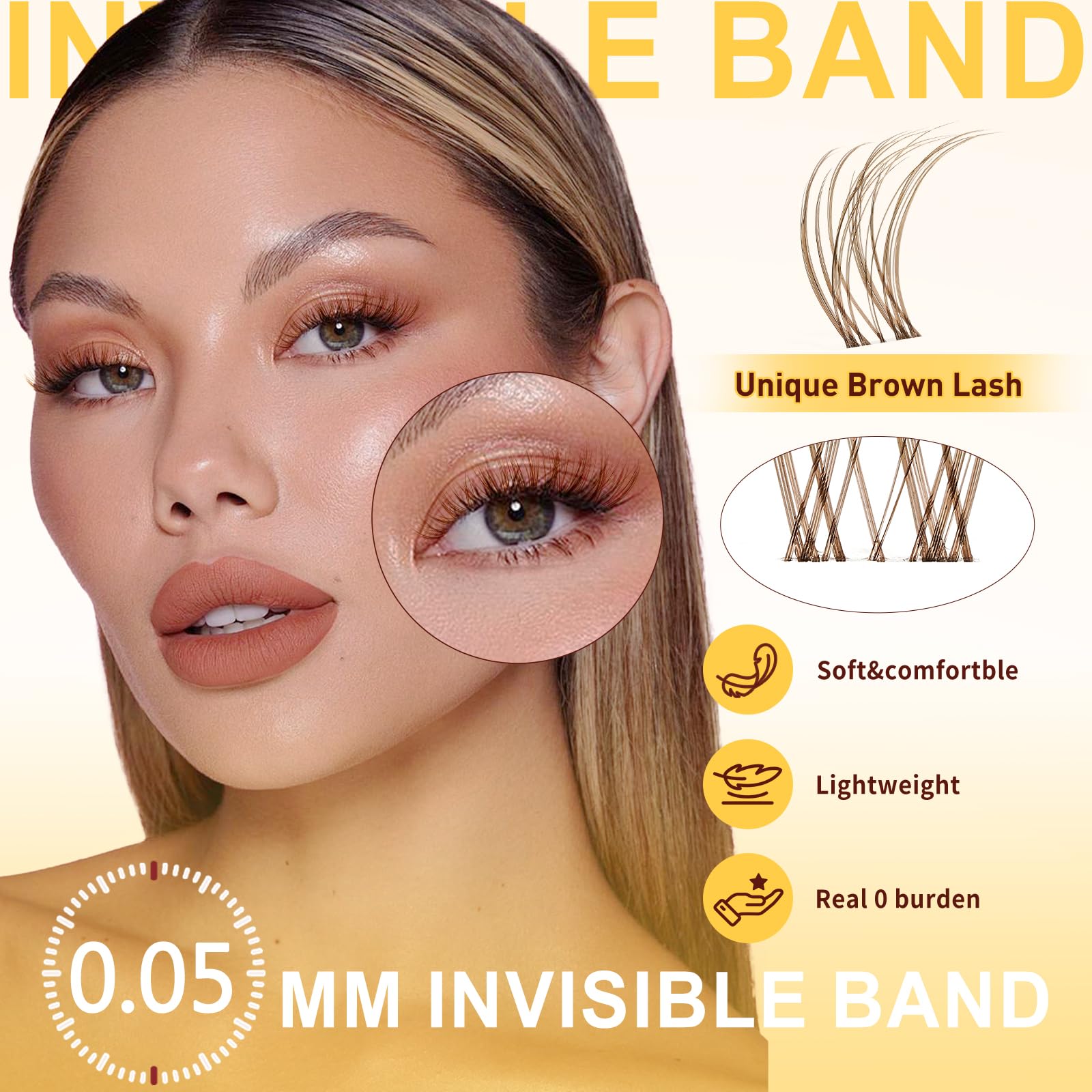 QUEWEL Fairy-Lash-Clusters Kit Cute Style, 144pcs Manga-Lash-Clusters Kit Mix10-18mm Wispy Natural Invisible Band Eyelash Clusters Kit for DIY Cluster Eyelash Extensions(Fairy 4 Set): Lash Kit-Brown Feather 4 Set